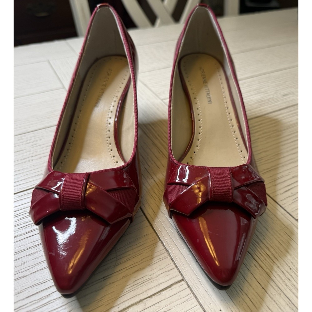 Adrienne Vittadini Red Patent‎ Leather Selby 2" Kitten Heel Pumps Shoes Bow NWOT
